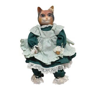 Vintage 90s 22" Calico Cat Doll Ceramic Head & Paws Handmade in Canada
